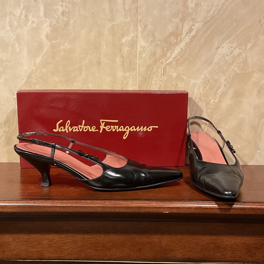 Salvatore Ferragamo Black Slingback Heels, Size 8.5B